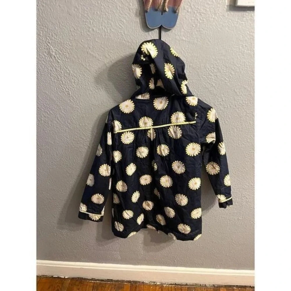Girls navy‎ blue yellow white sunflower rain jacket size large 10/12